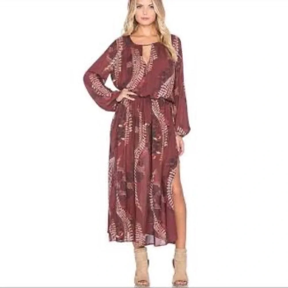 Free People Out of the Woods Maxi Dress in Scarlet Combo - Size Medium